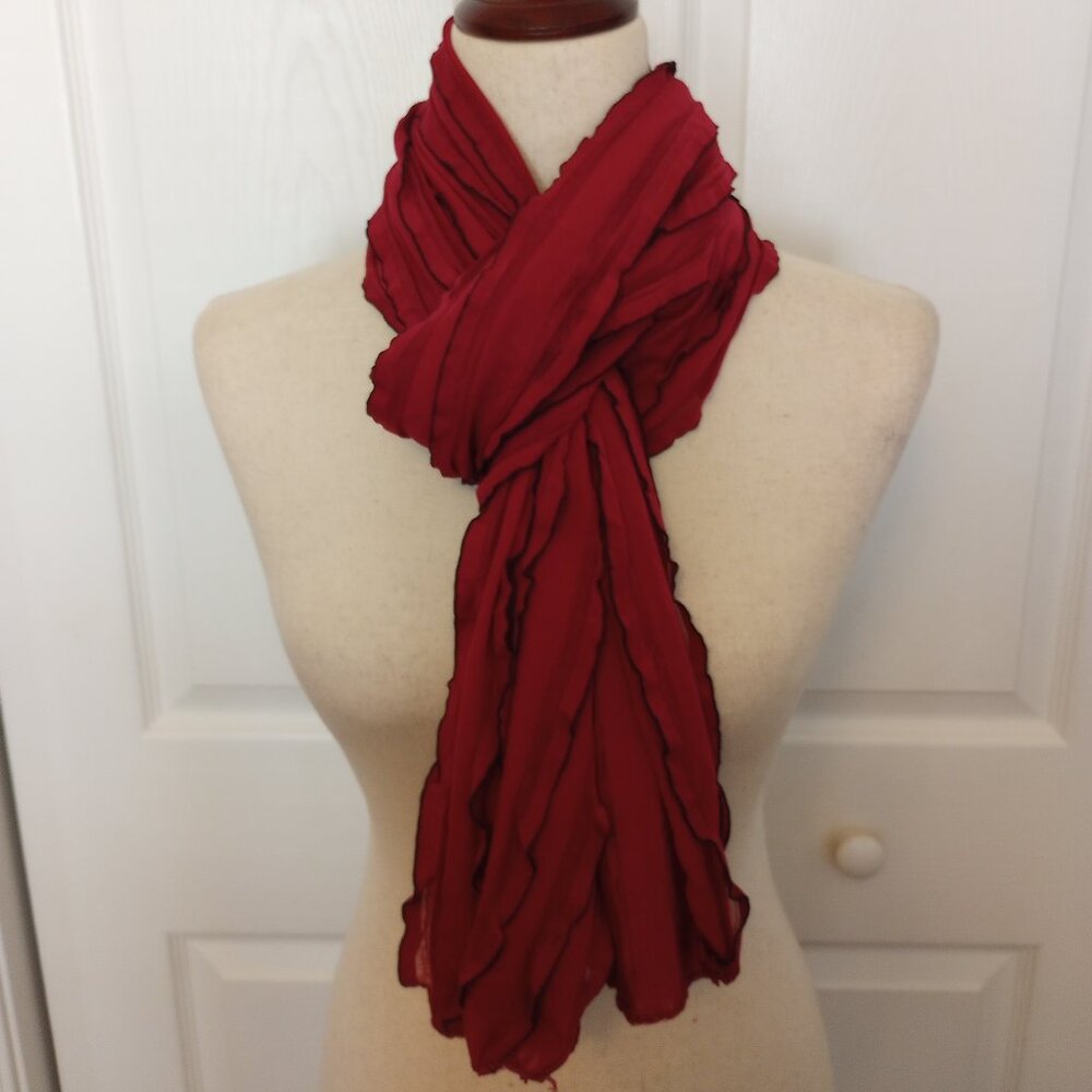 Dark Red Ruffled Scarf Wrap